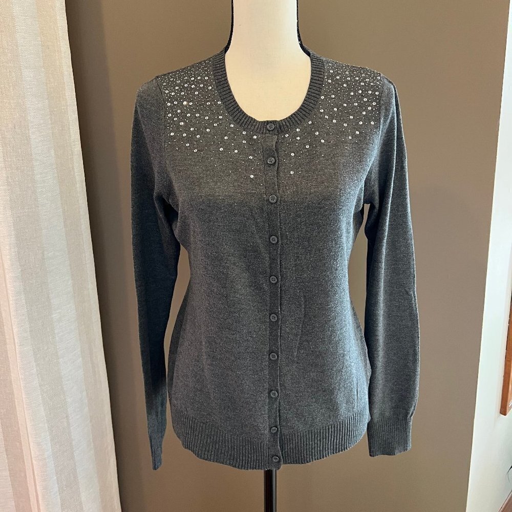 Central Park West New York Women's Gray Cardigan with Sequins, Size Medium